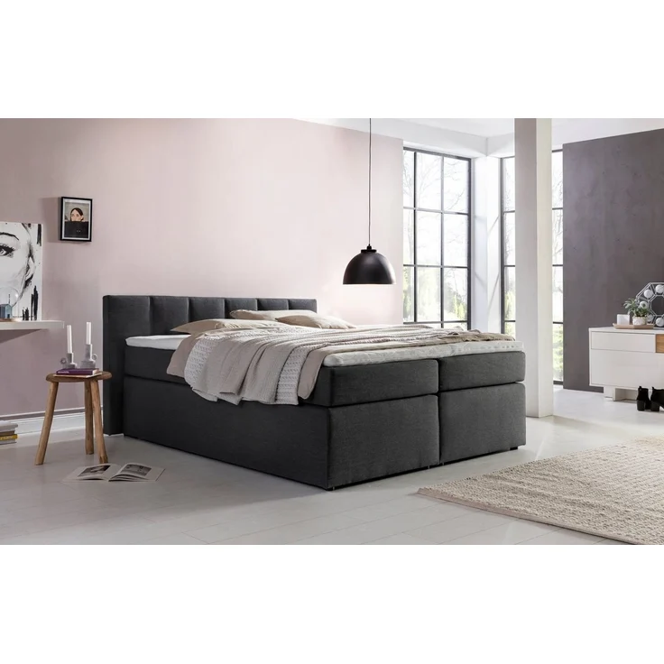 Möbelfreude Boxspringbett Boxspringbett Bea mit niedrigem Kopfteil Anthr.., Anthrazit 160x200 cm H3 7-Zonen-Taschenfederkern Matratze + Visco-Topp – Bild 1