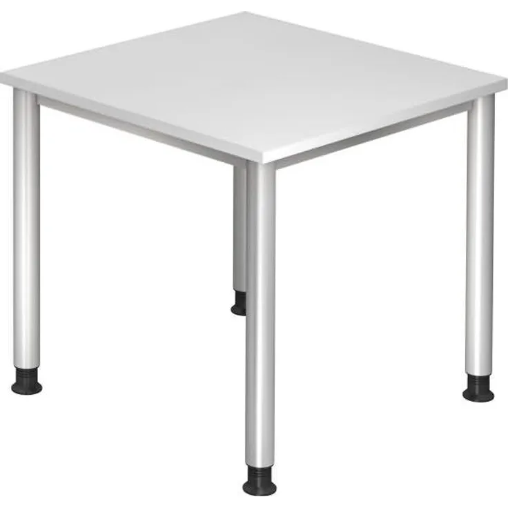 Schreibtisch HS08 4-Fuß rund 80x80cm Weiß Gestellfarbe: Silber