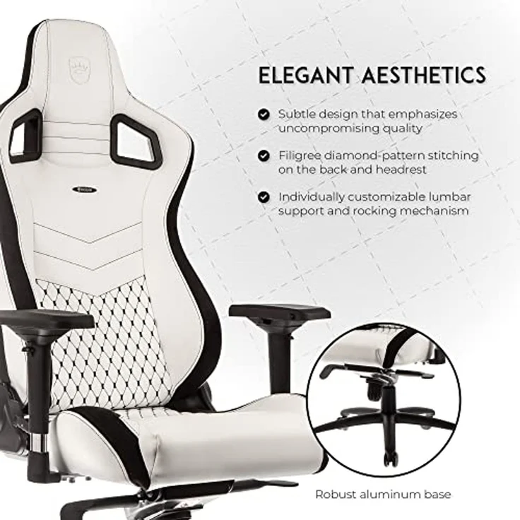 noblechairs Epic Gaming Stuhl - Bürostuhl - Schreibtischstuhl - PU-Kunstleder - Inklusive Kissen - Weiß/Schwarz – Bild 6