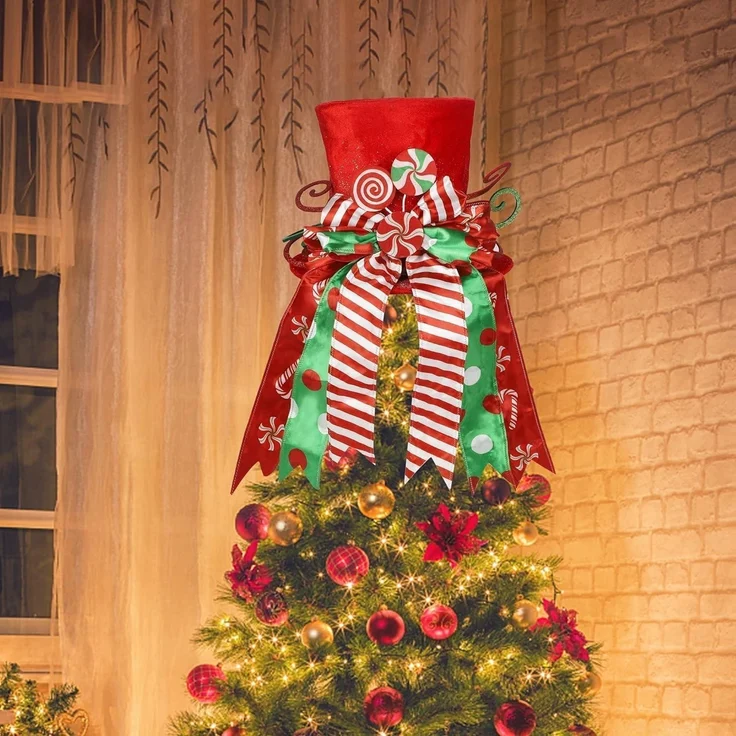 LATERN Weihnachtsbaumspitze 30CM Groß Roter Hut + Gestreiftes Schleifenband – Bild 6
