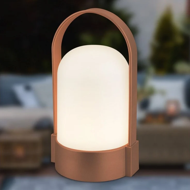 BRILONER - LED Tischlampe kabellos IP44 mit Touch, dimmbar in Stufen, USB-C, Akku tauschbar, Nachttischlampe, Leselampe, LED Lampe, Campinglampe, Tischleuchte, Akku Lampe, Outdoor, 9 x 8 x 15,5 cm, braun – Bild 2