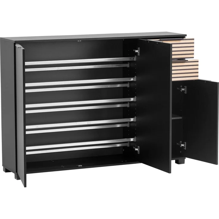 Schildmeyer Schuhschrank Alexa, Holzwerkstoff, Schwarzmatt/Akustikpaneel Optik, 141,9 x 35,0 x 105,5 cm – Bild 2