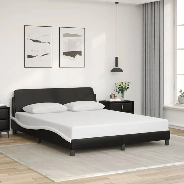 vidaXL Bettgestell "Dover" Schwarz und Weiß 152x203 cm Kunstleder 373296 – Bild 1