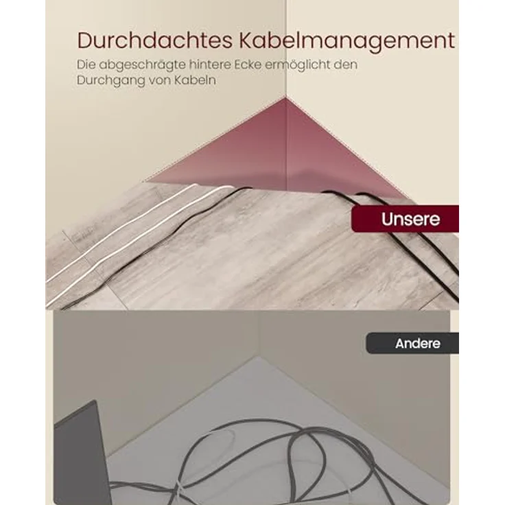 VASAGLE Schreibtisch, L-förmiger Computertisch, 140 x 140 x 76 cm, Eckschreibtisch, platzsparender Bürotisch, Gaming, Homeoffice, einfacher Aufbau, Greige meliert-tintenschwarz LWD073B02V1 – Bild 6