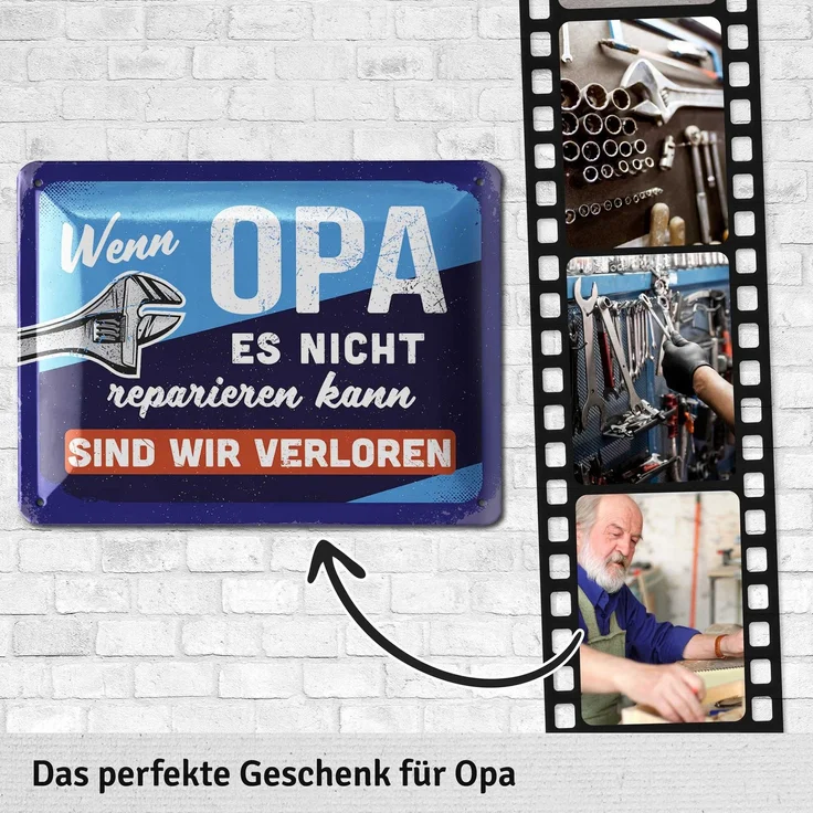 LANOLU Blechschild Opa reparieren - 15x20cm – Metall – Blau – 15156 – Bild 3