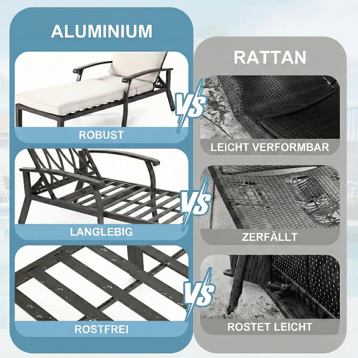 LVHOM Luxus Sonnenliegen 1 St, Verstellbare Aluminium-Liege mit Kissen, Gartenliege Rostfrei/wasserfest, 60 x 183 x 39 cm – Bild 5