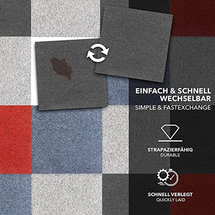 KARAT Teppichfliesen Moskau 50x50 cm selbstliegend - 48 Stück Set - 12m² - strapazierfähiger Teppich Bodenbelag mit hochwertigem Schlingenflor für Haus & Büro - antistatisch mit Bitumen Rücken - Grün – Bild 6