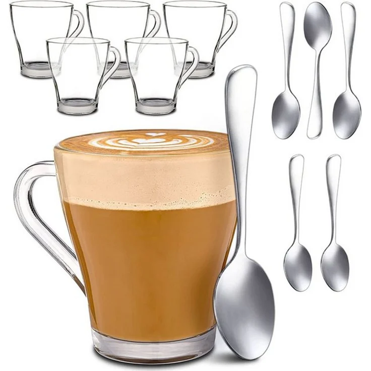 Cosumy Gläser-Set 6 Cappuccino Gläser mit Henkel und Löffel - 250ml - Hält lange warm, 12-tlg, Glas, Cappuccino Gläser Set mit Henkel und Löffel - 250 ml - Hält lange warm – Bild 4