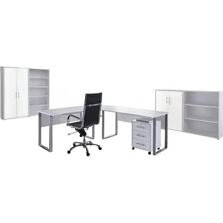 BMG Möbel Büromöbel-Set Office Edition Set 1, (Büro Sparset, 6-tlg), Schränke abschließbar, Regale mit verstellbaren Einlegeböden – Bild 4