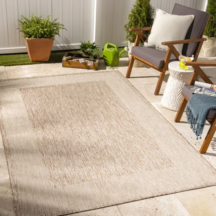 Livabliss Layla Crete Wetterfester Outdoor Teppich - Für Balkon, Terrasse, Garten & Küche, 200 x 275 cm, Boho Stil, In- und Outdoor Teppich in Ivory und Beige