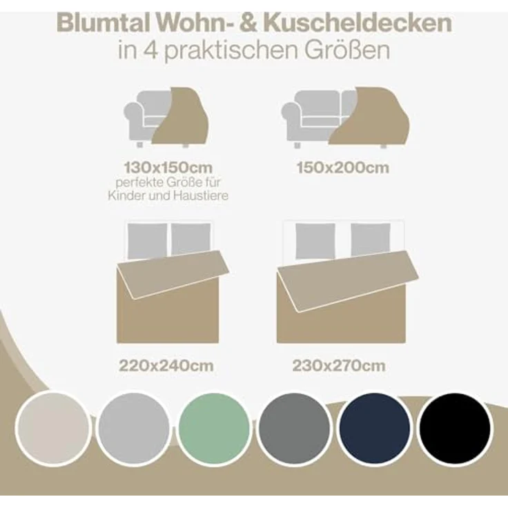 Blumtal Wohndecke, Oeko-TEX zertifiziert, waschbar, weiche Sherpa-Innenseite, Schwarz, 130x150 cm – Bild 7