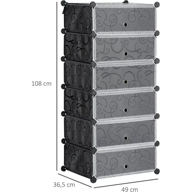 HOMCOM Schuhregal Modulares Regalsystem für 6 Paar Schuhe, Schuhregal 1-tlg, Kunststoff Stahl Schwarz+Weiß 49 x 36,5 x 108 cm – Bild 2