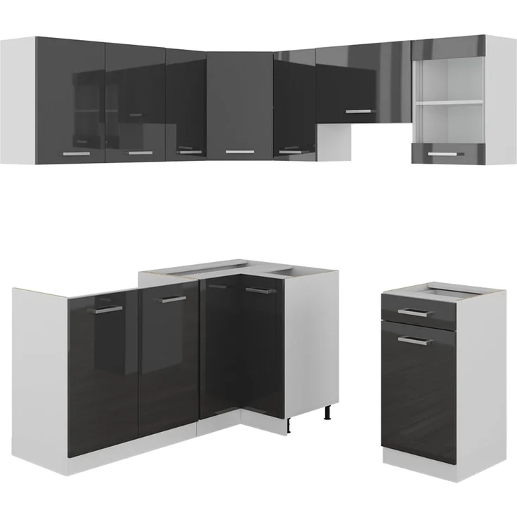 Eckküche R-Line Anthrazit Hochglanz/Weiß 187 x 167 cm, AP Marmor Vicco – Bild 6