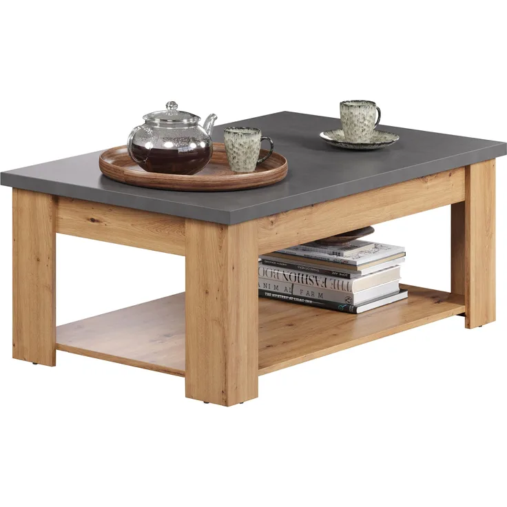 Couchtisch Franka / Follow, Grau, Schwarz, Holzfarben, 120 x 46 x 67 cm