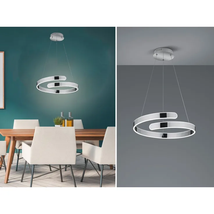 LED Pendelleuchte PARMA Metall Chrom/Weiß 3 Stufen Dimmer Ring, Ø 50cm
