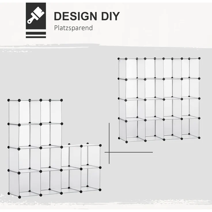 HOMCOM Kommode DIY Regalsystem mit 16 Würfeln (Aufbewahrungsregal, 1 St, DIY-Würfelregal), Kunststoff Stahl Weiß 125 x 32 x 125 cm – Bild 3