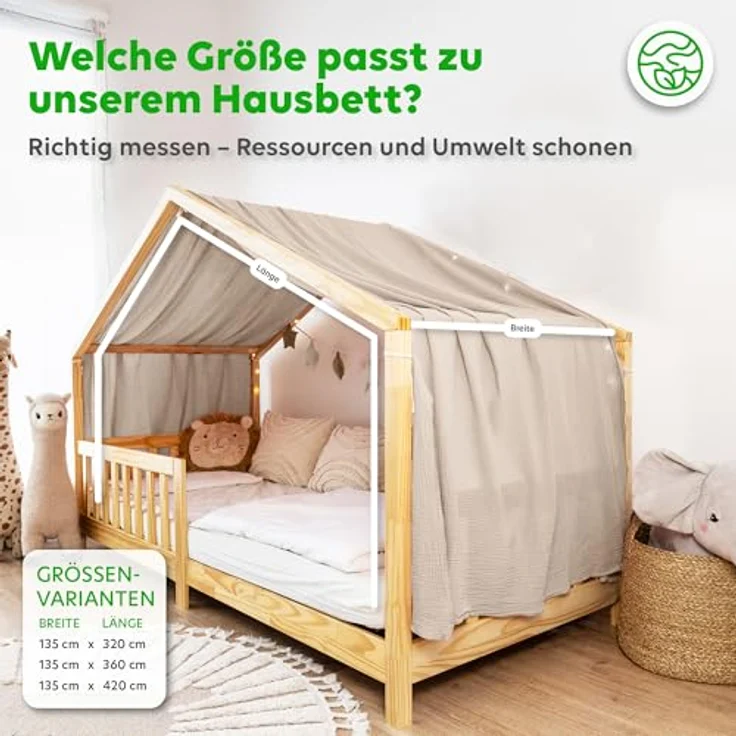 lilimaus Betthimmel, Musselin Baumwolle, Hellbeige, 135 x 360cm – Bild 5