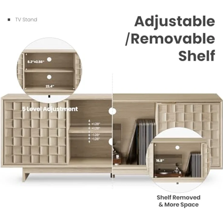 COLAMY TV-Schrank mit Zwei Türen, Entertainment-Center 150 cm mit verstellbaren Einlegeböden und Stauraum, Mid-Century Modern TV-Board für 50/55/65 Zoll Fernseher, Media-Konsole für Wohnzimmer, Eiche – Bild 3
