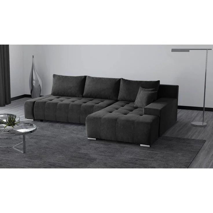 Beautysofa Ecksofa Draco L, Grau, Dunkelgrau, inkl. Wellenfedern Ecke mit Einfügung, mit Schlaffunktion – Bild 5