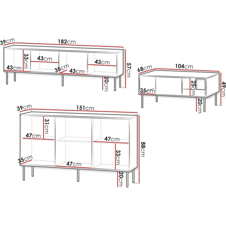 Wohnzimmer-Set Nianve I (Farbe: Schwarz / Schwarz + Nuss) – Bild 6