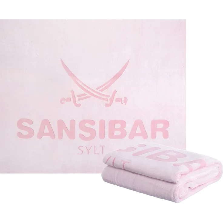 Sansibar 'Sylt' Wohndecke im Hochtief Design, Mikrofaserfleece weiß / rosa, 150x200 cm