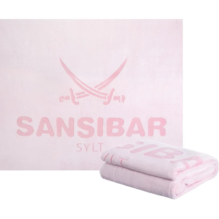 Sansibar 'Sylt' Wohndecke im Hochtief Design, Mikrofaserfleece weiß / rosa, 150x200 cm – Bild 1