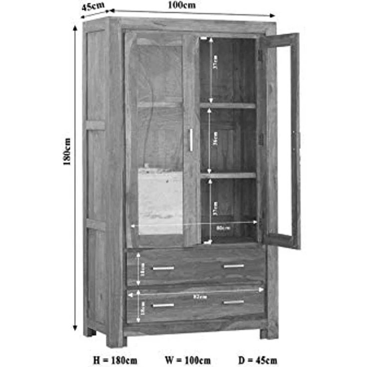 Massivmoebel24 Standvitrine (Vitrine Sheesham 100x45x180 life honey lackiert METRO LIFE #101) – Bild 7
