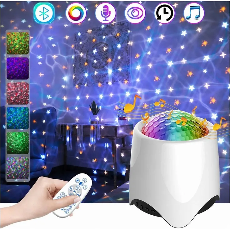Lapamax Projektionslampe LED Sternenhimmel-Projektionslampe mit Bluetooth, Fernbedienung, 6 W, dimmbar, LED fest integriert, mehrfarbig, Galaxy-Projektor mit 56 Lichteffekten, USB, Musikmodus und 2-h-Timer