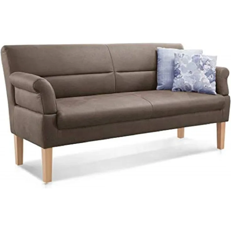CAVADORE 2,5-Sitzer Kira / Sitzbank für Küche, Esszimmer oder Wohnküche in Lederoptik / Inkl. Armteilverstellung und Federkern / 168 x 94 x 81 / Hochwertiges Mikrofaser: Graubraun