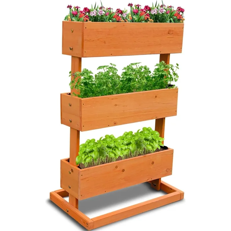 Coemo Mittleres Vertikalbeet Braun Hochbeet 3 Etagen inkl. Pflanzfolie 50x30x75