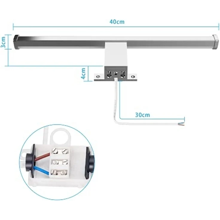 Aourow LED Spiegelleuchte für das Bad,Spiegellampe Badezimmer 40cm 10W 1200lm,Superhell Badlampe Spiegel Neutralweiß 4000K,IP44 Wasserdicht,Badezimmer Lampe Wand 230V,Klasse II – Bild 5