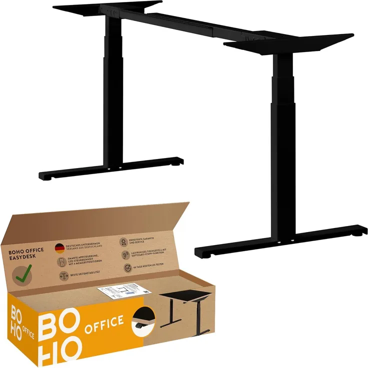 boho office® Easydesk - elektrisch stufenlos höhenverstellbarer Schreibtisch, Tischgestell in Schwarz mit innovativer gratis Appsteuerung und fortschrittlichem Kollisionsschutz