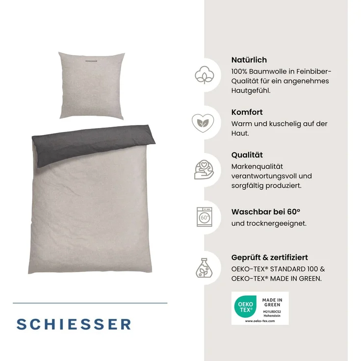 Schiesser 'Doubleface' Wendebettwäsche, Baumwolle, 2-teilig, Grau / Rosa, 135x200 cm, Renforcé – Bild 2