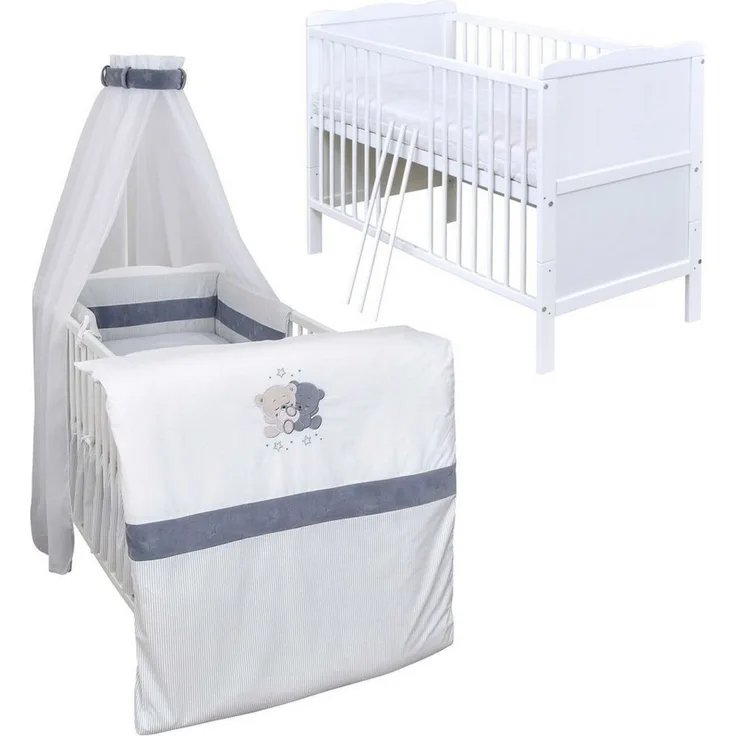 Baby-Delux Komplettbett Babybett Jack Komplettset, 10-tlg, Kinderbett 70x140 cm weiß, Bettset verschiedene Designs