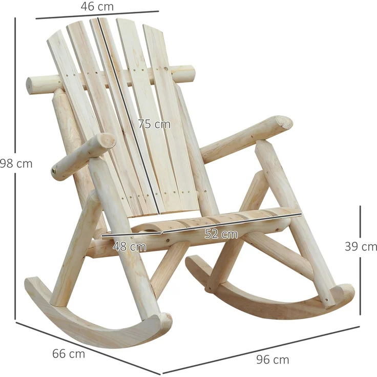 Schaukelstuhl aus Holz Schaukelsessel mit hoher Rückenlehne wetterfest Gartenstuhl bis 113kg belastbar Relaxstuhl für Wohnzimmer Garten, Rasen, Balkon Natur--Naturholz--98x66x96cm--YOUDENOVA – Bild 5