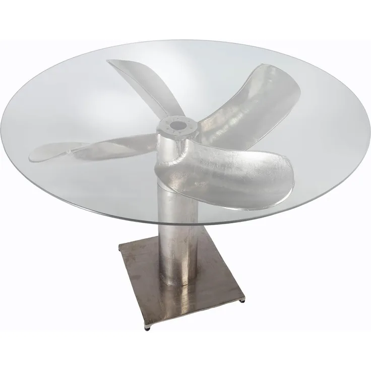 riess-ambiente Esstisch OCEAN 105cm transparent / silber antik (Einzelartikel, 1-St), Küche · Glas · Metall · rund · Schiffsschraube · Maritim