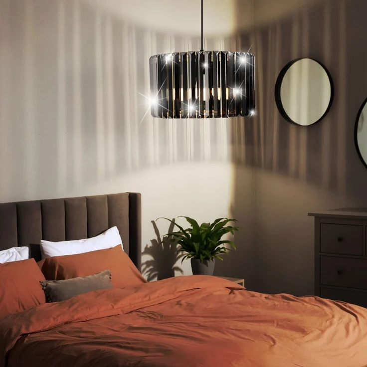 LED Hängeleuchte, Holzoptik, Kristall rauch, H 120 cm – Bild 6