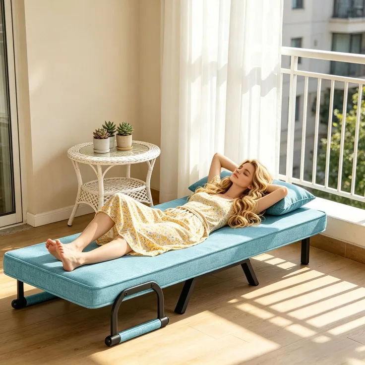 3-in-1 Schlafsessel mit 5-fach verstellbarer Lehne und Kissen, klappbarer Loungesessel als Gästebett für kleine Räume, Blau