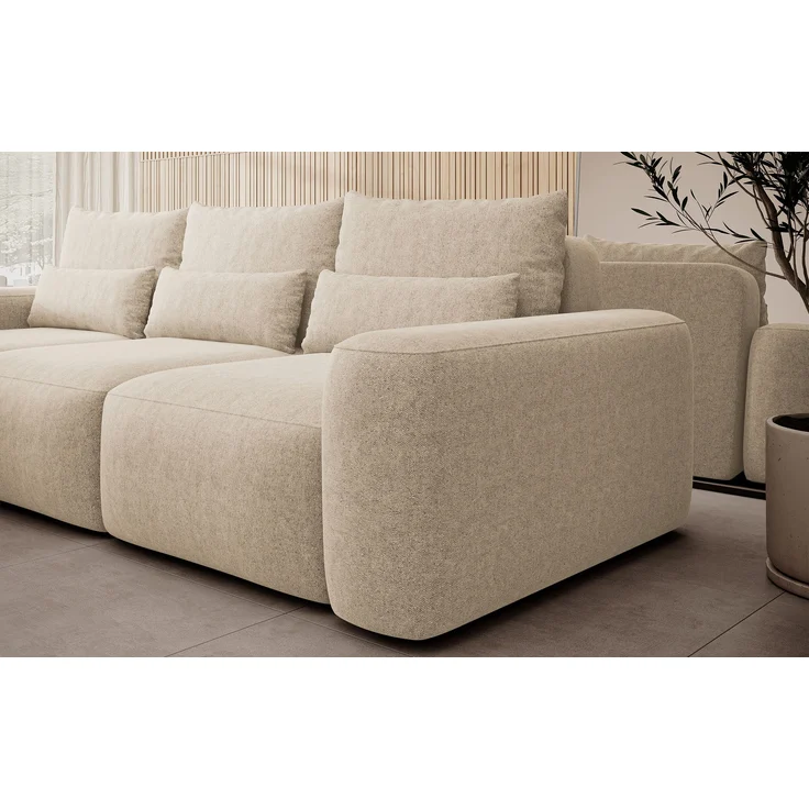 Selsey 'Carnos' Ecksofa mit Schlaffunktion, Lendenkissen, Chenille, Beige, links – Bild 7