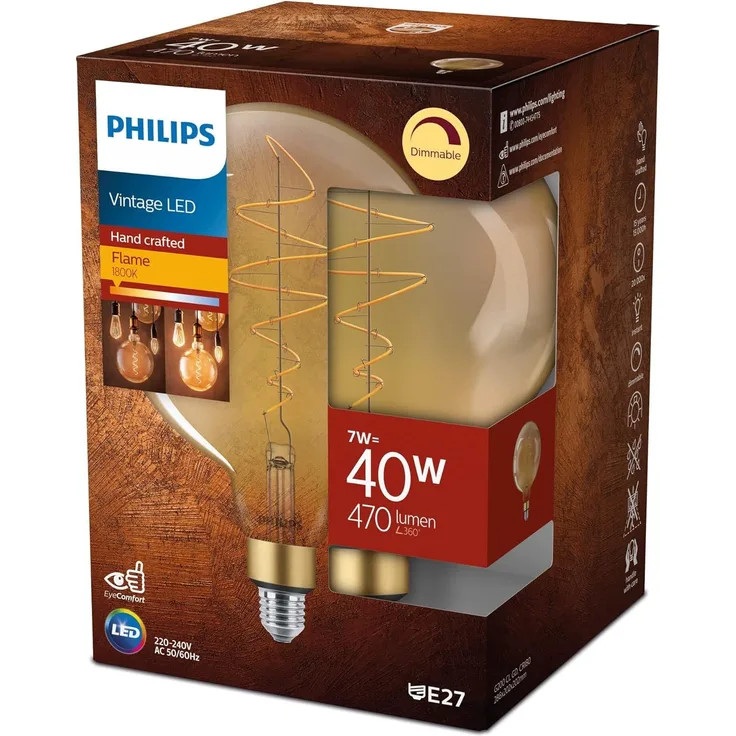 Philips LED-Lampe Classic Giant G200 7W/818 (40W) Gold Dimmable E27