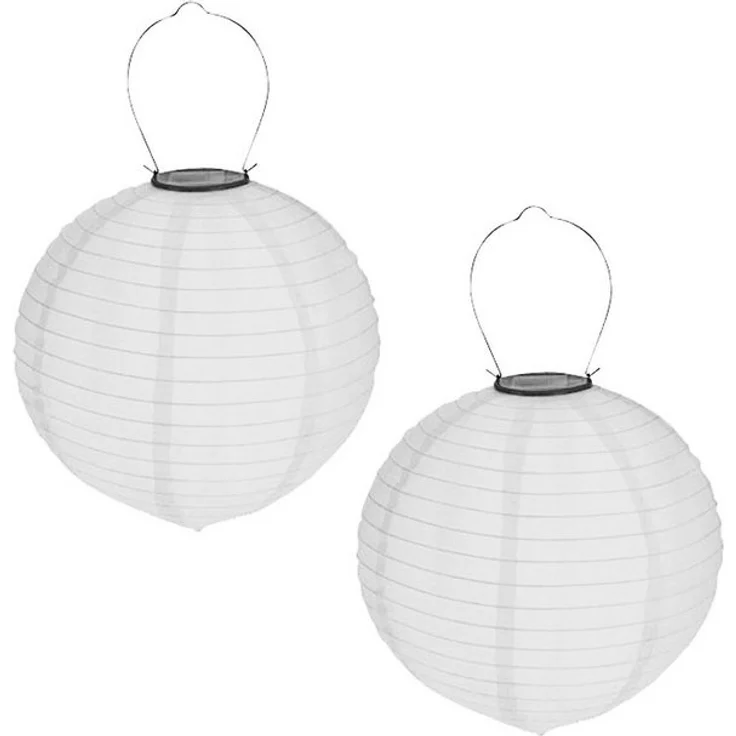 HAC24 LED Lampion 2x Deko Lampenschirm Lampe Party Garten Kugel Laterne, LED fest integriert, Weiss, Solar, Ø 20 cm, mit Haken zum Aufhängen – Bild 2