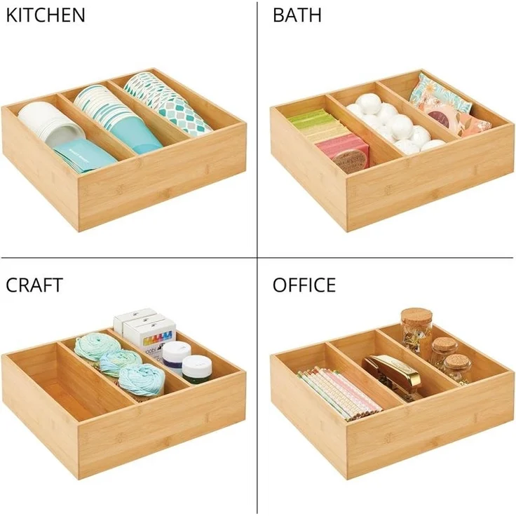 mDesign Teebox Organizer Holzkiste Gewürzkiste Aufbewahrungsbox 3 Fächer Bambus – Bild 6