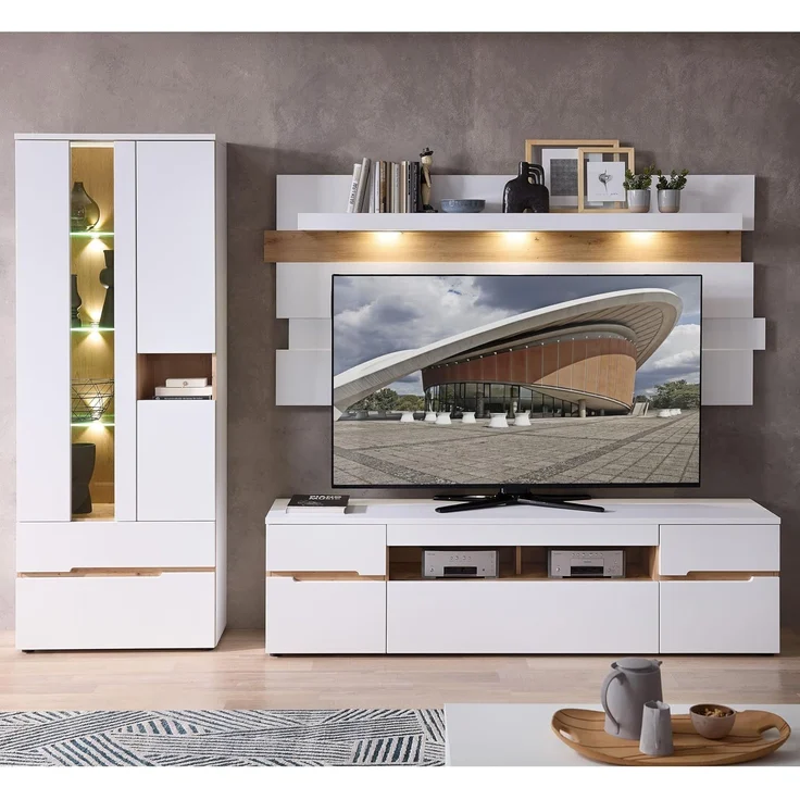 Innostyle Wohnwand MEAGAN - Wohnzimmer in Weiß-Artisan Eiche – Bild 2