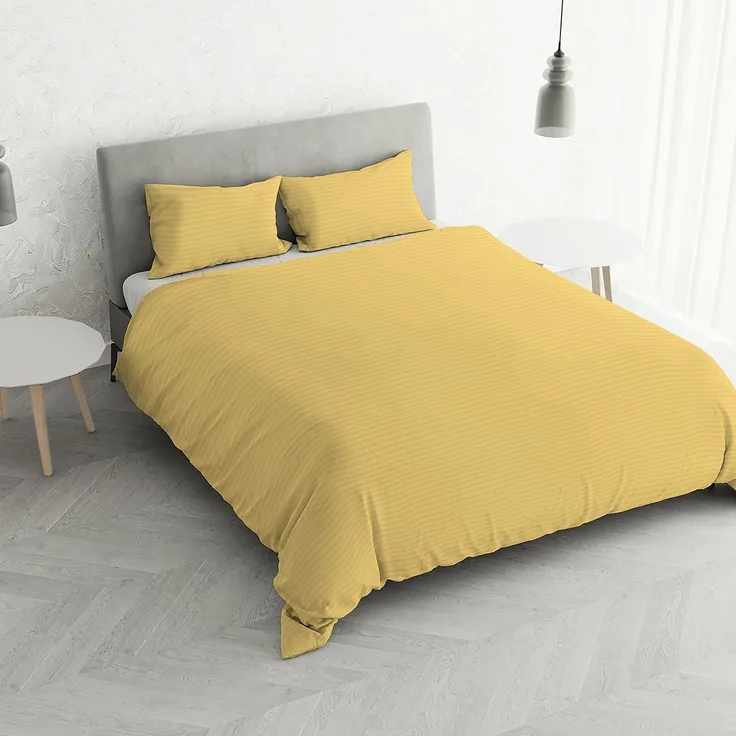 Italian Bed Linen CP-ST-2P Satin Stripes Bettbezug, Doppelte, Gelb, Polyester