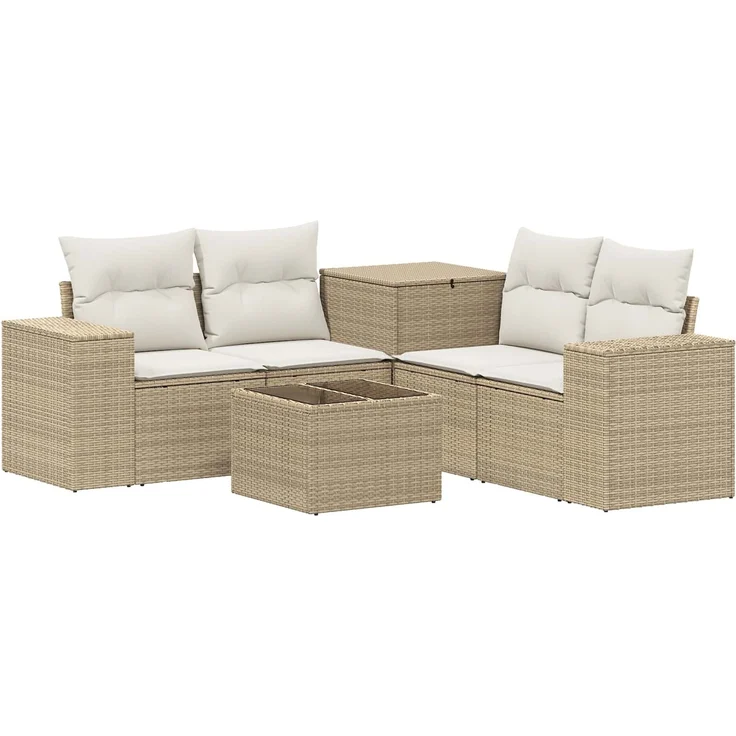 vidaXL Sofa Set 6 stk. Beige und Cremeweiß Polyrattan und Stahl 3447574 – Bild 2