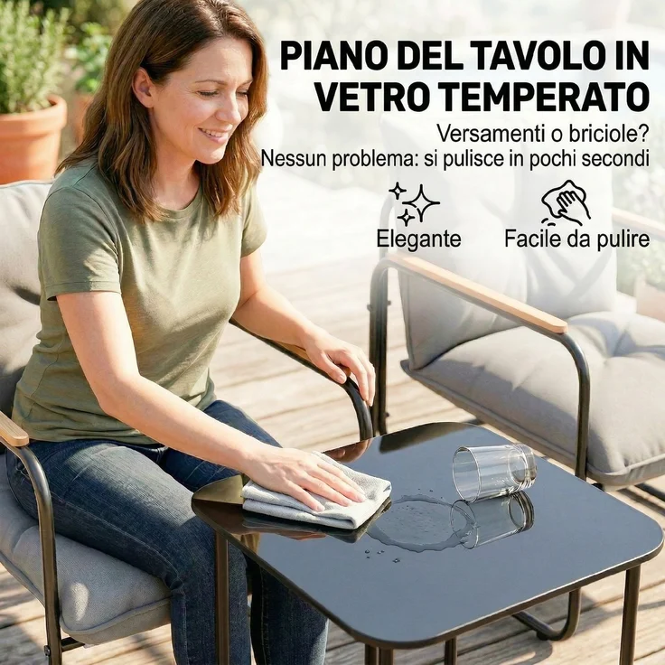3-teiliges Bistrò-Set, Gartenmöbel aus Metall mit Kissen, Dunkelgrau – Bild 9