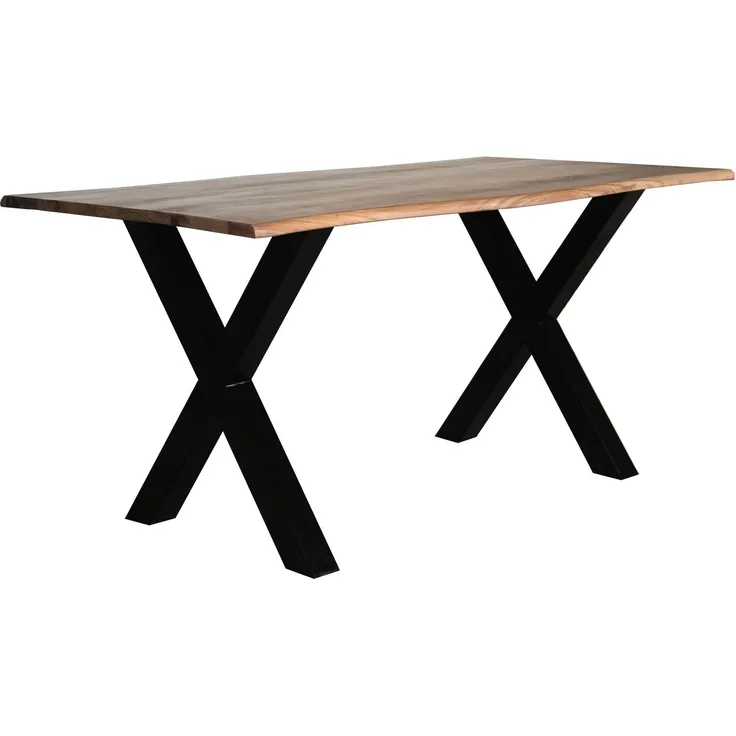 LC Home Esstisch »Lund« 160x85 cm Akazie massiv – Massivholztisch mit Baumkante & schwarzem X-Gestell