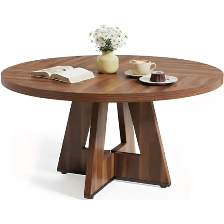 LITTLE TREE Runder Esstisch 120 cm, Esszimmertisch mit Holzsockel für 4–6 Personen, Kleiner Küchentisch im Minimalistischen Design, für Wohnzimmer Balkon Esszimmer, Retro Braun
