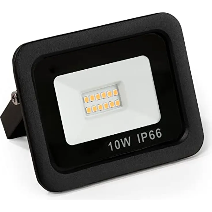 McShine LED Strahler Außen Scheinwerfer Slim, 10 Watt, 850 Lumen, neutralweiß 4000K, wasserfest IP66 mit Stativ für Einfahrt, Garage, Terrasse, Gartenweg
