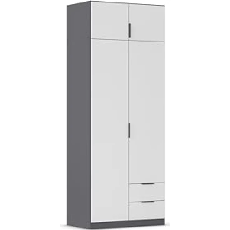 Rauch Möbel Lagoa, Kleiderschrank, Garderobe für Schlafzimmer, Kinderzimmer, Jugendzimmer 4-türig, 2 Schubladen, mit Zubehör Premium, Farbe Weiß /Grau metallic, Schwarz, Breite 91 – Bild 2